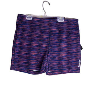 Reebok Shorts Stretch Cotton Tight Black Pink Blue Size L NWT